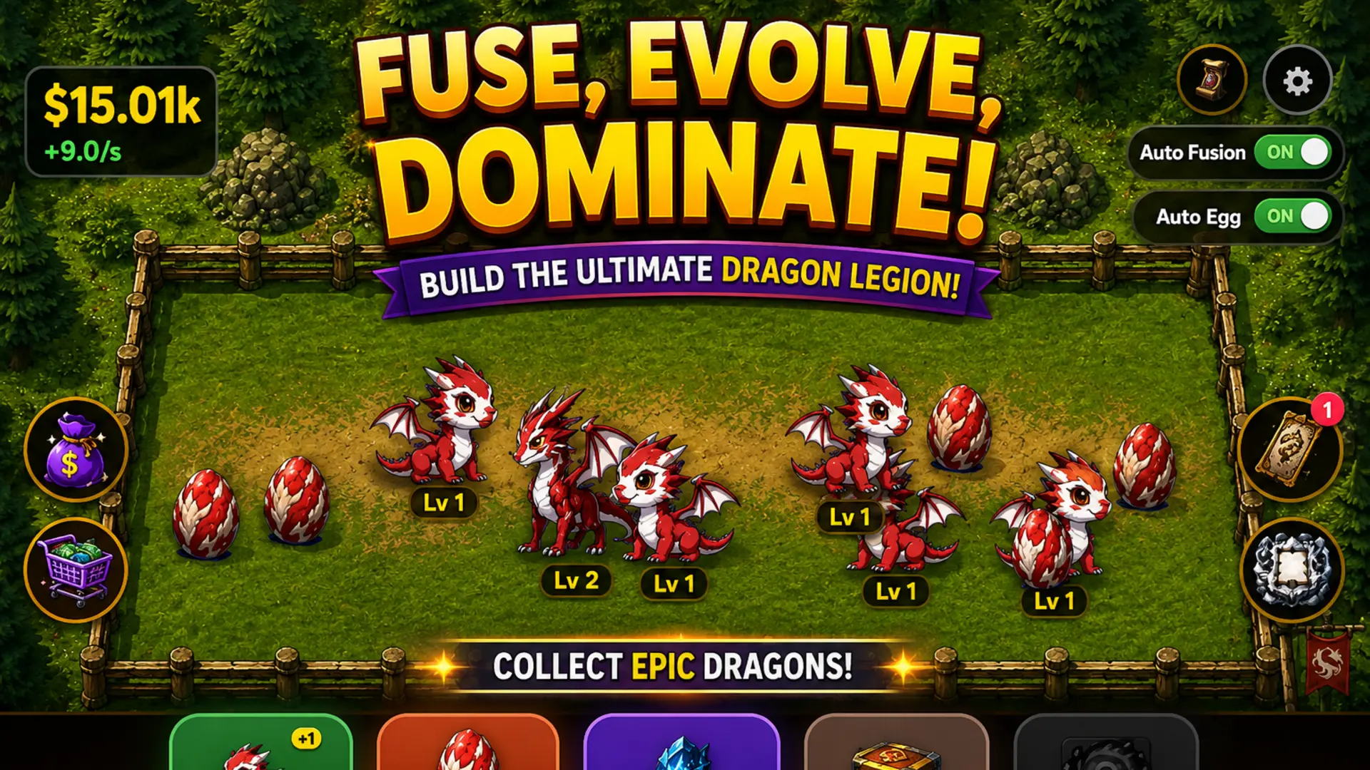 A field filled with dragons ready to fuse and evolve